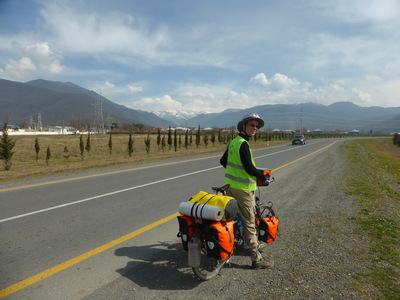Cycling along the foothills of the Greater Caucasus mountains
