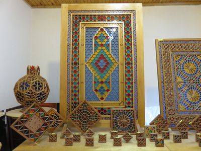 Sheki is known for its beautiful and intricate "shebeke" art, multicoloured stained-glass mosaics held together in wooden lattices without any glue or nails