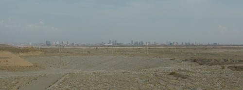 The skyline of Khorgas as seen from a few kilometres before the border in Kazakhstan