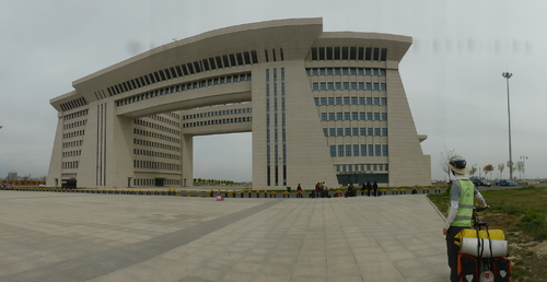 Welcome to China! A massive building greets us as we leave the immigration building at Khorgas