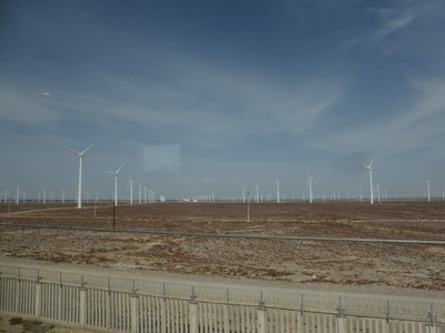 One of the many wind farms we passed on the train through Xinjiang, often stretching out as far as the eye can see. China is really putting the vast, barren steppe to good use.