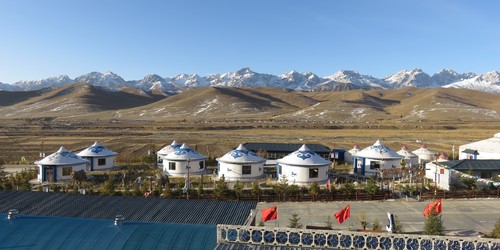 View of the Qilian mountains from the Wushaoling International Ski Resort, where we stayed for a night just after crossing the Wushaoling pass (2980m)
