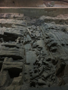 Partial excavation of terracotta soldiers in Pit 2 of the Mausoleum of the First Qin Emperor