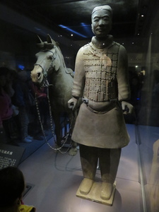 Cavalry warrior with his horse, displayed in a small museum section in Pit 2 of the Mausoleum of the First Qin Emperor
