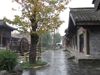 Street in Wuhou Ancient Town. The ancient town is filled with reconstructed buildings from the time and life of Zhuge Liang, a famous chancellor and regent of one of the Three Kingdoms, the Shu Han state. He was conferred the title of Wuhou ("Marquis of Wu") by the Shu Emperor for his devotion and service.