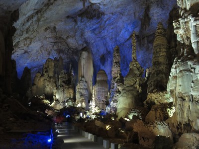 An impressive gathering of massive stalagmite formations in Zhijin Cave