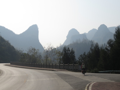 Karst landscape (and bicycle lane!) along the road from Zhijin Cave to Zhijin city