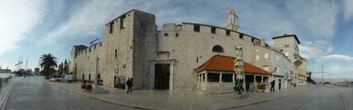 Trogir city gate and city walls. Trogir has a very well preserved medieval Old Town which is also on the UNESCO World Heritage list.