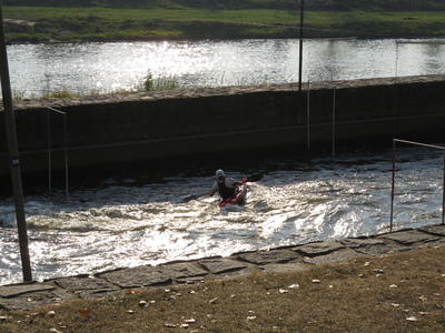 The artificial whitewater kayak course at Prague-Troja, created from a flow diversion from the adjacent sluice and dam