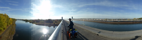 Canal bridge allowing the Mittelland canal to cross the Elbe river near Magdeburg