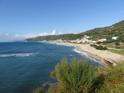 Loutsa Beach. The beachfront had many restaurants and bars, but everything was closed for the winter.