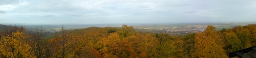 View of Kőszeg, some nearby hills, and parts of Austria from the top of the lookout tower