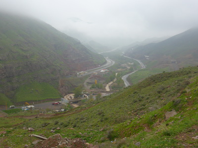 The valley between Rasht and Qazvin is one of the busiest crossings of the Alborz mountain range, with a freeway, an old road, and a newly built railway running through it