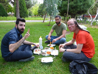 Picnic in the park with Hamid and his friend, who we met on Couchsurfing and showed us around Qom