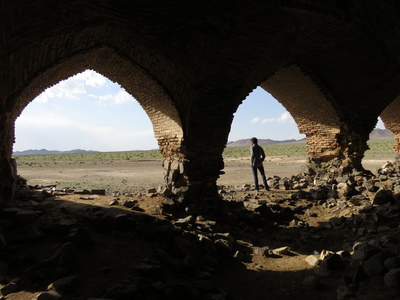 Khargooshi Caravanserai, an abandoned caravanserai where we camped for a night in between Varzaneh and Nodoushan