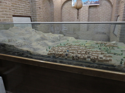 Cross-sectional view of a qanat, an underground aqueduct that transports water from the mountains to the desert, in the Yazd Water Museum