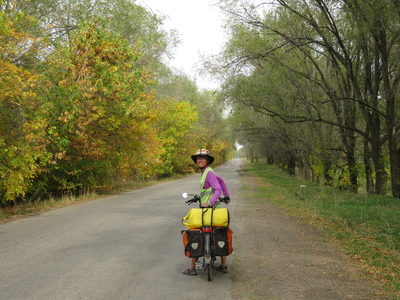 Following the quiet, autumn coloured road along the Big Almaty Canal from Almaty to Shelek
