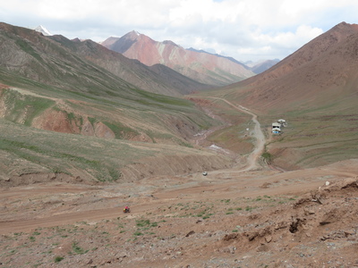 The road just after the Kyzyl-Art pass. The road improves slightly after the lone house, but remains unpaved for the whole 20km of no man's land until the Kyrgyz border post.