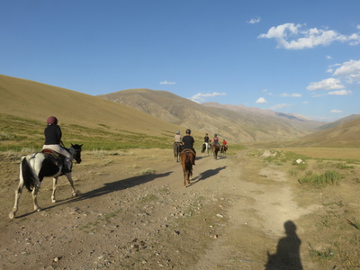 Horse trekking to Song-Kul lake - on the way to Kelimche valley