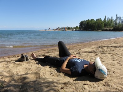 On the beach of Issyk-Kul lake in Cholpon-Ata