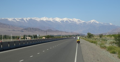 View of the Kyrgyz Ala-Too range, that runs south of Bishkek, as we make our way out of Balykchy