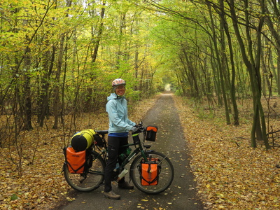 Cycling on small paths through dense forests in rural Slovakia
