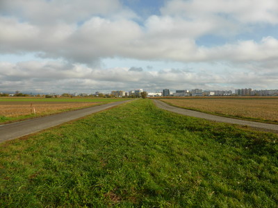 Photo taken from the Austrian-Slovakian border. The road on the left is Austria, the road on the right is Slovakia.