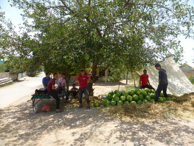 These guys hanging out at a watermelon stall along the road from Tursunzoda to Dushanbe asked us to take a photo of them