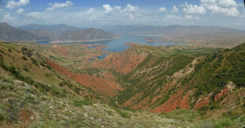 Nurak lake, an artificial reservoir created on the Vakhsh river by the Nurak dam