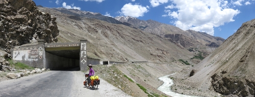 Soviet-built half-tunnels on the way out of Khorog, along the Gunt river