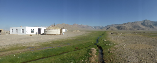 Our homestay in Alichur, with a yurt out front (for tourists only - the family lives in the house) and a small stream running just in front of it