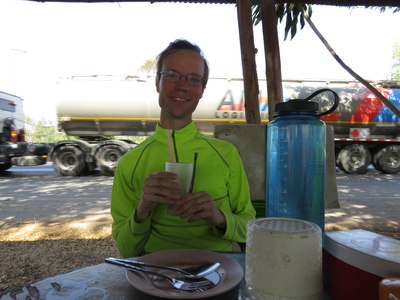 Typical lunch break in Isaan - sticky rice at a roadside restaurant-in-a-shack