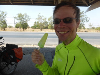 We got ice-cream from a passing ice-cream motorbike as we were taking a break at this roadside shelter!