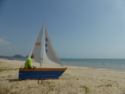 Heiko on a 2D sailboat on Sam Roi Yod beach