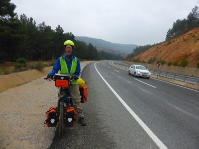 A very tired Heiko on the road from Akçay to Balıkesir