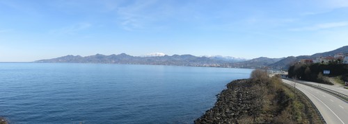 View of Espiye with some snow covered mountains in the background