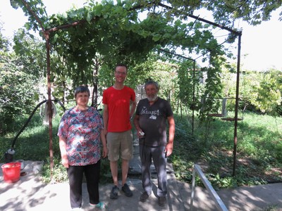 With our hosts (or rather, our host's parents) in their large garden home in Kitob. They are observers with the International Scientific Optical Network (ISON) and have an observatory in their backyard!