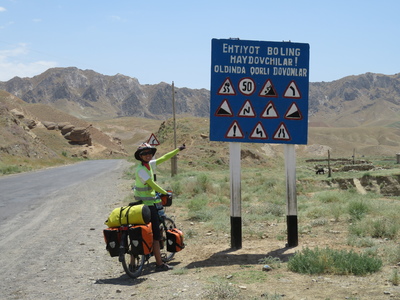 Road sign on our way down from Boysun to Denov, in the Gissar mountain range