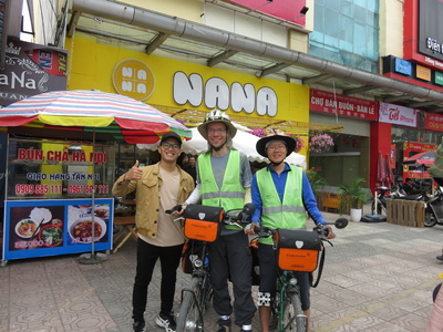 With our host Duc in front of his new restaurant in Mong Cai, just after the border from China