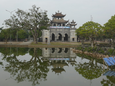 Bell tower of Phat Diem Cathedral in Ninh Binh province, built in 1892 in a blend of Vietnamese and European architectural styles